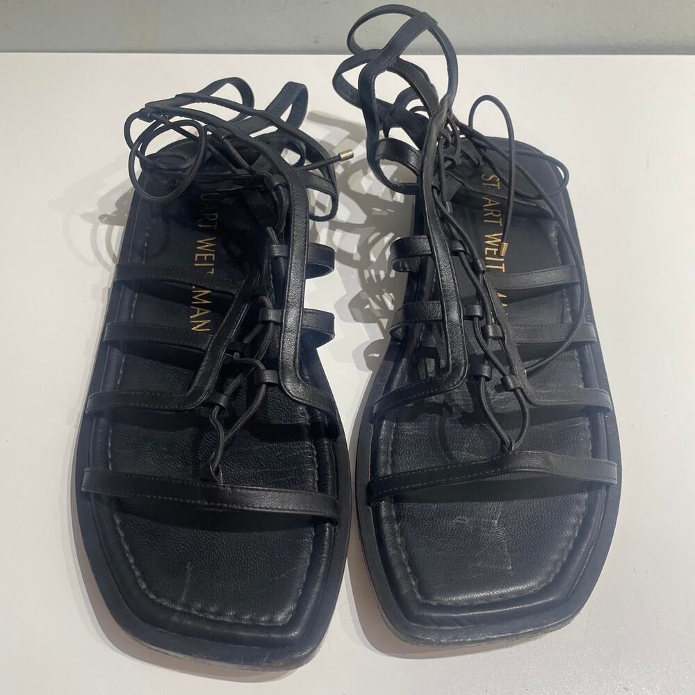 Stuart-weitzmanGladiator Square Black leather sandals - Picture 3 of 9